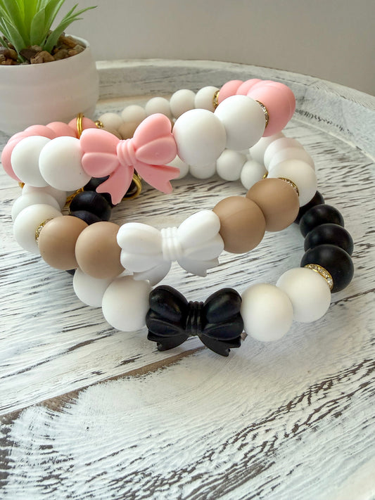 Sweet Love Wristlet - Bows (Silicone Beaded Keychain Bracelet)
