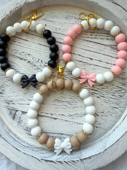 Sweet Love Wristlet - Bows (Silicone Beaded Keychain Bracelet)