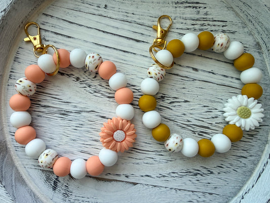 Sweet Love Wristlet - Floral (Silicone Beaded Keychain Bracelet)