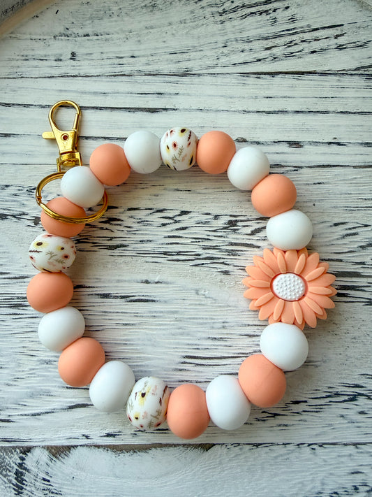 Sweet Love Wristlet - Floral (Silicone Beaded Keychain Bracelet)