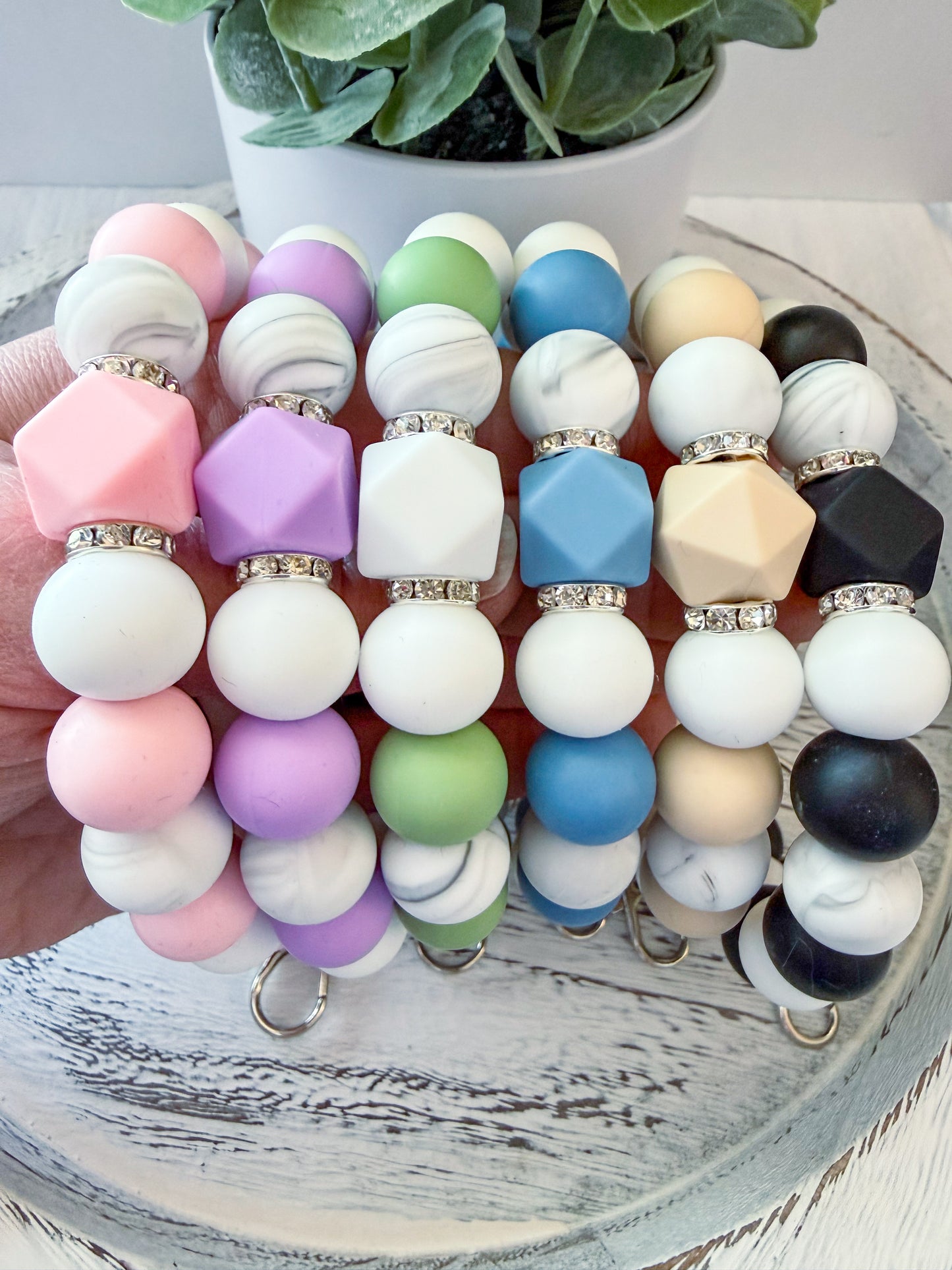 Marbled Wristlet (Silicone Beaded Keychain Bracelet)