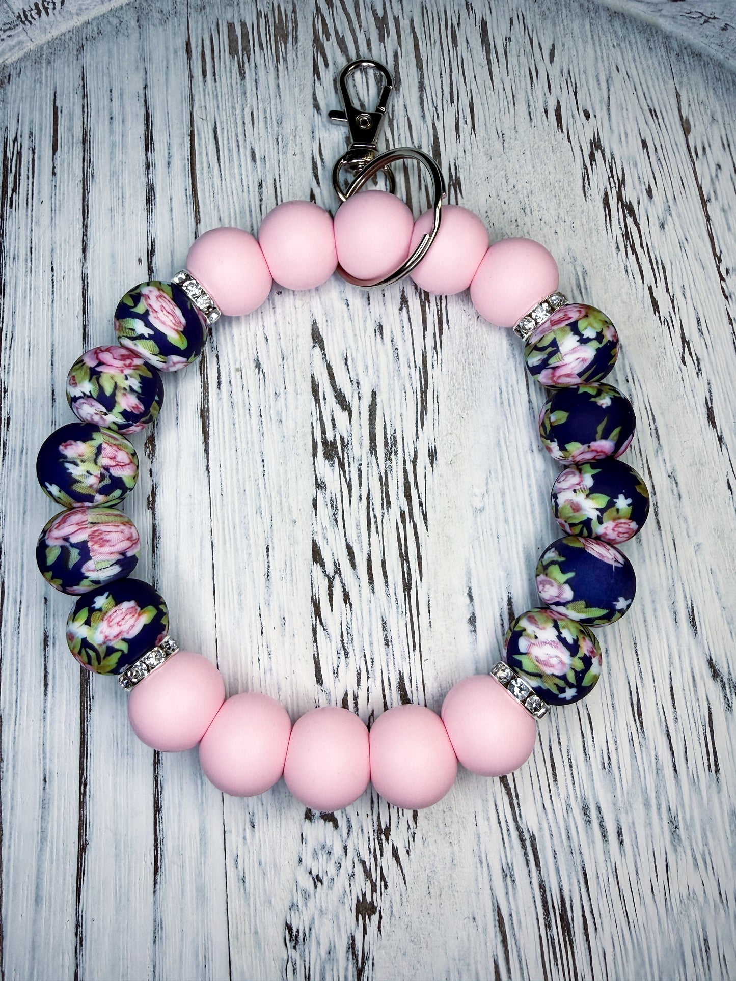 Blushing Rose Wristlet (Silicone Beaded Keychain Bracelet)