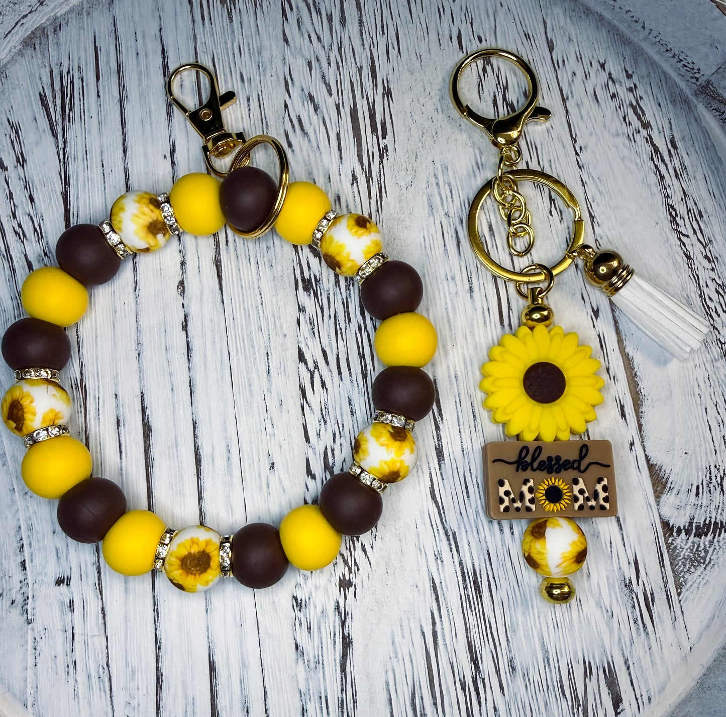 Sunflower Fields Wristlet (Silicone Beaded Keychain Bracelet)
