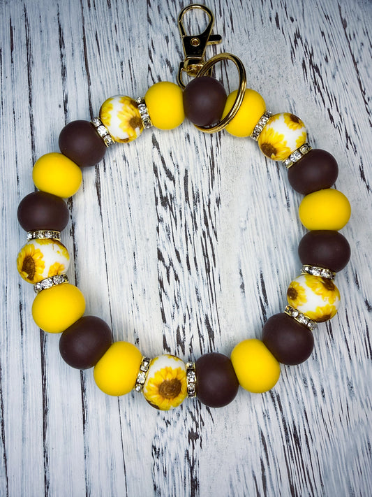 Sunflower Fields Wristlet (Silicone Beaded Keychain Bracelet)