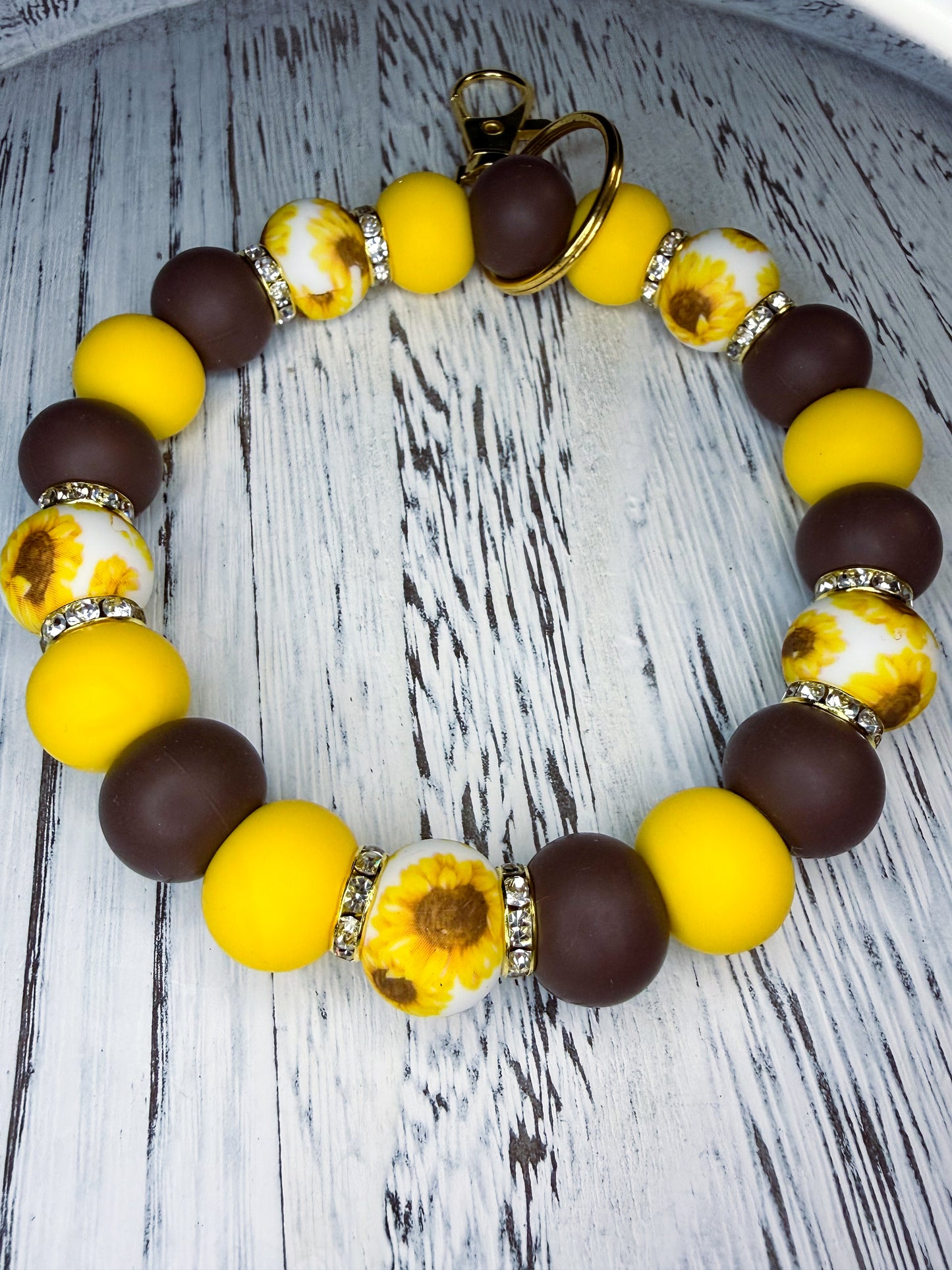 Sunflower Fields Wristlet (Silicone Beaded Keychain Bracelet)