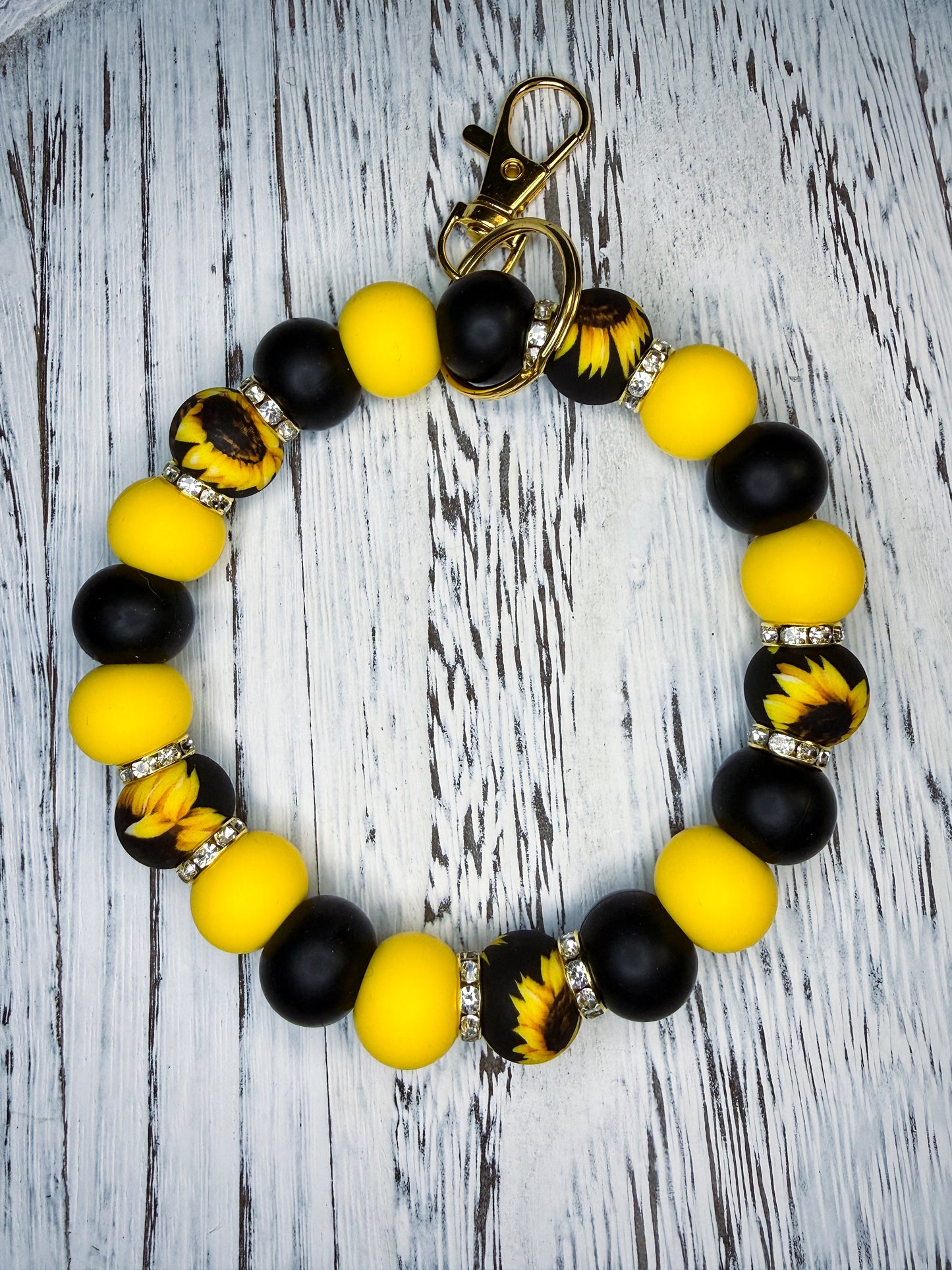 Sunflower Fields Wristlet (Silicone Beaded Keychain Bracelet)