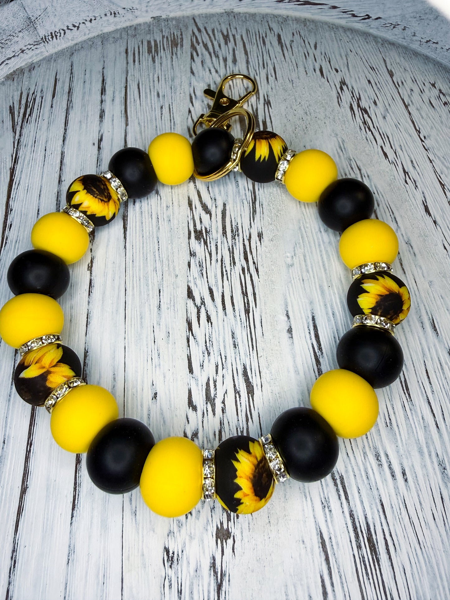Sunflower Fields Wristlet (Silicone Beaded Keychain Bracelet)