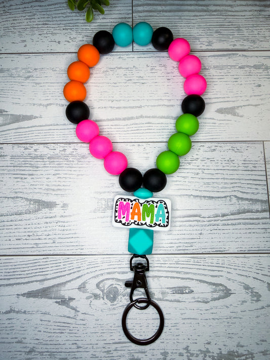 Bright and Bold Mama Teardrop Wristlet (Silicone Beaded Keychain Bracelet)
